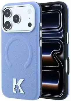 Karl Lagerfeld Case Grained Embossed Ring Kameo Logo MagSafe Apple iPhone 17 Pro / 18 Pro Hellblau