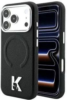 Karl Lagerfeld Case Grained Elongated Logo MagSafe Apple iPhone 17 Pro / 18 Pro Schwarz