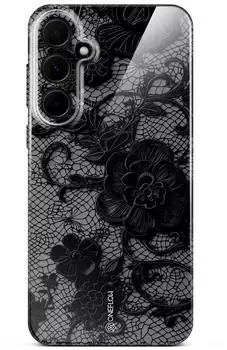 ONEFLOW Splash Cover f&uuml;r Samsung Galaxy A35 5G, florales Spitzenmuster, schwarz