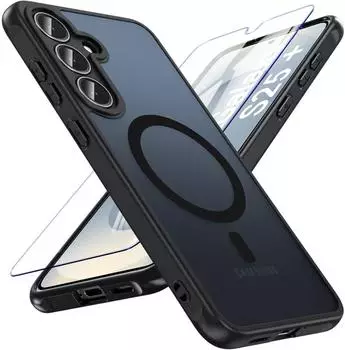 LuxusKollektion Schutzh&uuml;lle f&uuml;r Samsung Galaxy S25+ matt schwarz, MagSafe, mit Displayschutz