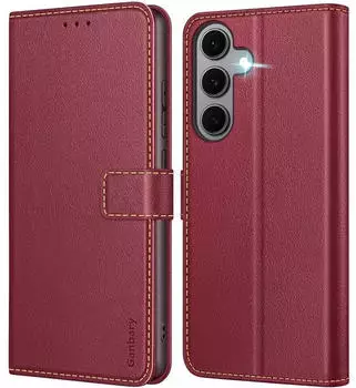 LuxusKollektion Klapphülle für Galaxy S24 FE 5G mit Kartenfächern, Magnetverschluss, weinrot