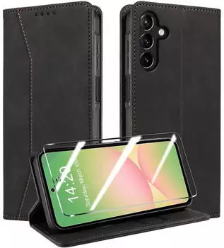 LuxusKollektion Flip Case f&uuml;r Galaxy A56 / A36 5G, Kunstleder, RFID-Schutz, schwarz