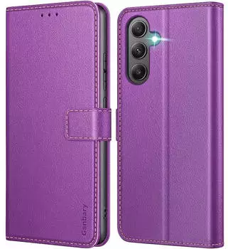 LuxusKollektion Klapphülle für Samsung Galaxy A35 5G Lederoptik, Kartenfächer, violett