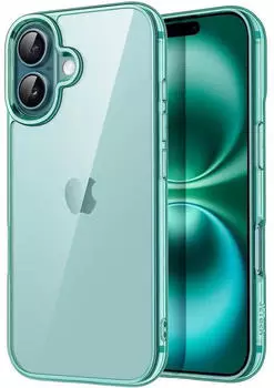 LuxusKollektion iPhone 16 Hülle transparent, stoßfest, blaugrün (6,1")