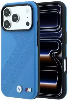 BMW M Reifenspur Hülle blaue Linie, MagSafe, Kunstleder, iPhone 18 Pro Max / 17 Pro Max