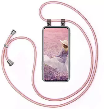 moex Poco F4 Handykette Umhängehülle mit abnehmbarem Band, Stoff Kordel 155cm, rosegold