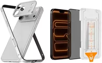 Wigento Bumper H&uuml;lle + Privacy Schutzglas f&uuml;r Apple iPhone 18 Pro Max, silber (71899-SET-0)