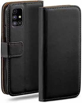 moex Book Case Samsung Galaxy M31s Klapph&uuml;lle mit Kartenfach, PU-Leder, schwarz (W-222521-SCHWARZ)