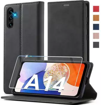 LuxusKollektion Handyh&uuml;lle Samsung Galaxy A14 Wallet Flip sto&szlig;fest mit Schutzfolie