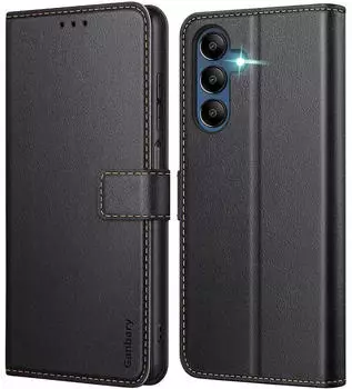 LuxusKollektion Flip Case Samsung Galaxy A15 5G in Lederoptik Schwarz