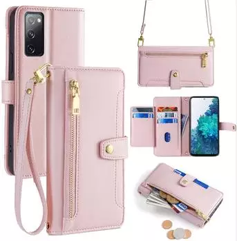 Betterfon Handykette Samsung Hülle mit Kartenfächer, PU-Leder, rosa