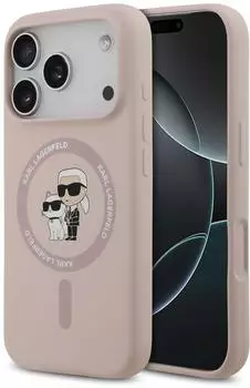 Karl Lagerfeld Silicone Case Karl & Choupette Ring MagSafe für iPhone 18 Pro / 17 Pro Rosa Beige