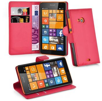 Cadorabo Hülle für Nokia Lumia 535 in KARMIN ROT Handyhülle mit Magnetverschluss, Standfunktion und Kartenfach