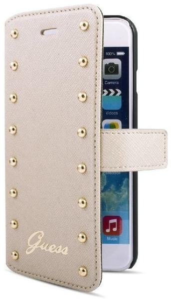 Guess Studded Folio Leder Handyhülle beige Apple iPhone 6 Plus