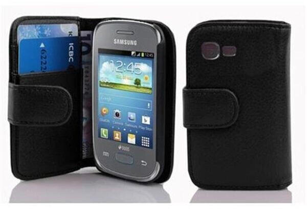 Cadorabo Hülle für Samsung Galaxy POCKET NEO in OXID SCHWARZ Handyhülle aus strukturiertem Kunstleder mit Standfunktion und Kartenfach