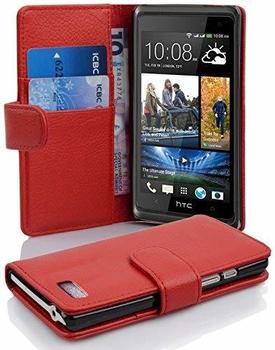 Cadorabo H&uuml;lle f&uuml;r HTC DESIRE 600 in INFERNO ROT Handyh&uuml;lle aus strukturiertem Kunstleder mit Standfunktion und Kartenfach