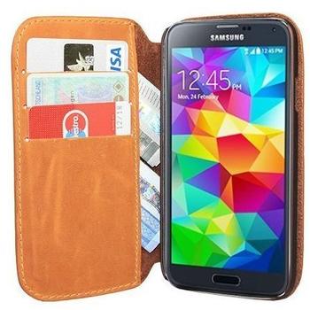 PEDEA Bookstyle Ledertasche cognac für Galaxy S5