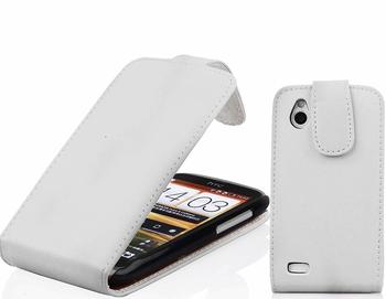 Cadorabo Hülle für HTC DESIRE X in POLAR WEIß Handyhülle im Flip Design aus glattem Kunstleder