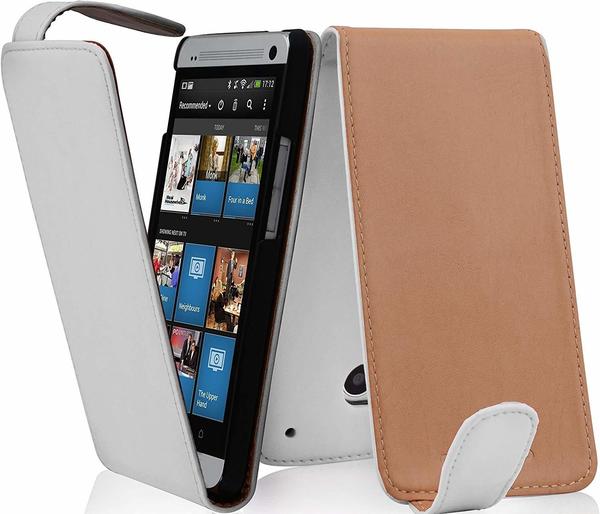 cadorabo ! Premium PU Leder Schutzhülle Flip Style für HTC ONE Mini M4 in POLAR-WEIß