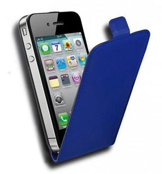 Cadorabo Hülle für Apple iPhone 4 / iPhone 4S in BRILLIANT BLAU - Handyhülle im Flip Design aus glattem Kunstleder -