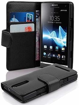 Cadorabo Hülle für Sony Xperia S in OXID SCHWARZ - Handyhülle aus strukturiertem Kunstleder mit Standfunktion und Kartenfach