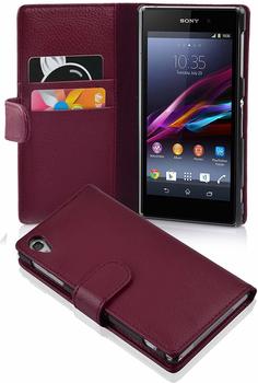 Cadorabo Hülle für Sony Xperia Z1 in BORDEAUX LILA Handyhülle aus strukturiertem Kunstleder mit Standfunktion und Kartenfach
