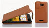 Cadorabo Hülle für HTC Butterfly in COGNAC BRAUN - Handyhülle im Flip Design aus strukturiertem Kunstleder -
