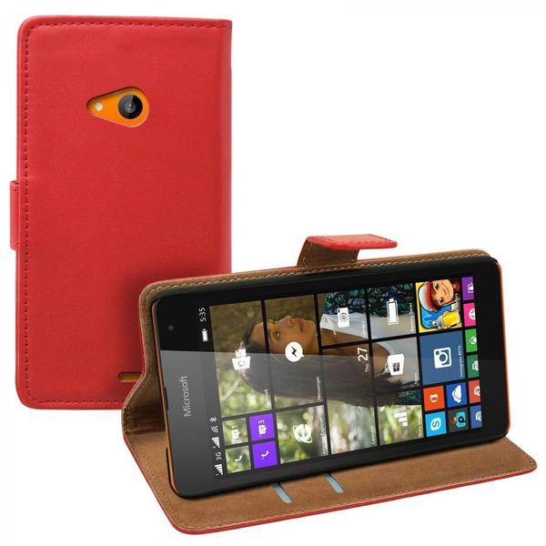 eFabrik Kunstleder Hülle für Microsoft Lumia 535 Tasche Case Cover Etui Schutztasche Schutzhülle Handy Zubehör rot