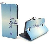 König-Shop Handyhülle Tasche für Handy Acer Liquid Z330 Schriftzug Be Happy Blau