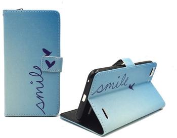 König-Shop Handyhülle Tasche für Handy Vodafone Smart Ultra 6 Schriftzug Smile Blau