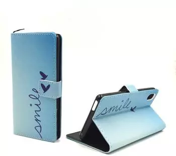 König Design Handyhülle Tasche für Handy Sony Xperia M4 Aqua Schriftzug Smile Blau