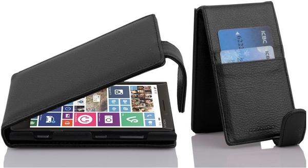 Cadorabo Hülle für Nokia Lumia 929 / 930 in OXID SCHWARZ Handyhülle im Flip Design aus strukturiertem Kunstleder