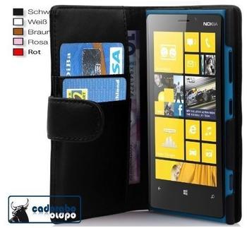 Cadorabo Hülle für Nokia Lumia 920 in KAVIAR SCHWARZ Handyhülle aus glattem Kunstleder mit Standfunktion und Kartenfach