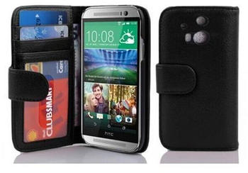 Cadorabo Hülle für HTC ONE M8 (2. Gen.) in OXID SCHWARZ Handyhülle mit Magnetverschluss und 3 Kartenfächern