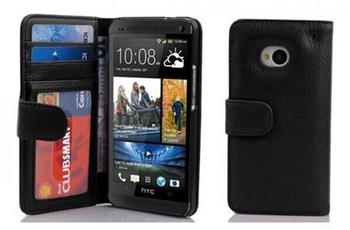 Cadorabo Hülle für HTC ONE M7 (1. Gen.) in OXID SCHWARZ - Handyhülle mit Magnetverschluss und 3 Kartenfächern -
