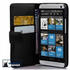 Cadorabo Hülle für HTC ONE M7 in KAVIAR SCHWARZ Handyhülle aus glattem Kunstleder mit Standfunktion und Kartenfach