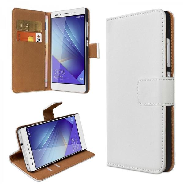 eFabrik Tasche für Huawei Honor 7 Lederhülle Schutz Hülle Ledertasche Smartphone Zubehör Bookstyle Design Cover weiß