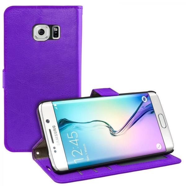 eFabrik Schutzhülle für Samsung Galaxy S6 Edge Flip Cover Schutz Hülle Case Tasche Leder-Optik lila