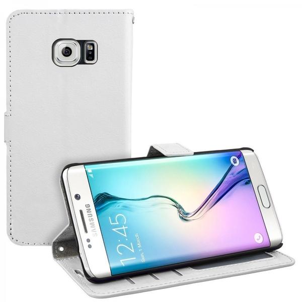 eFabrik Case für Samsung Galaxy S6 Edge Tasche Hülle Flip Cover Schutzhülle Schutztasche Etui Leder-Optik weiß
