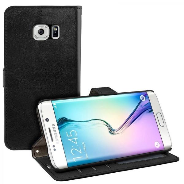 eFabrik Schutzhülle Samsung Galaxy S6 Edge Tasche schwarz Case Cover Hülle Handyhülle Etui Schutztasche SM-G925F Leder-Optik schwarz