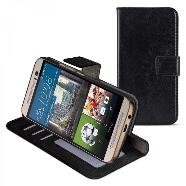 eFabrik Schutzhülle für HTC One M9 Schutz Tasche (M9) Bookstyle Case aus Kunstleder, schwarz
