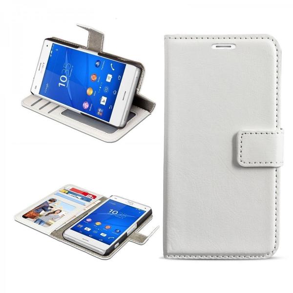 eFabrik Schutz Tasche für Sony Xperia Z3 Compact Hülle Smartphone Zubehör Aufsteller Innenfächer Bookstyle Handy Case Wallet Kunstleder Weiß