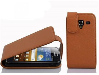 Cadorabo Hülle für Samsung Galaxy ACE 2 in COGNAC BRAUN - Handyhülle im Flip Design aus strukturiertem Kunstleder -
