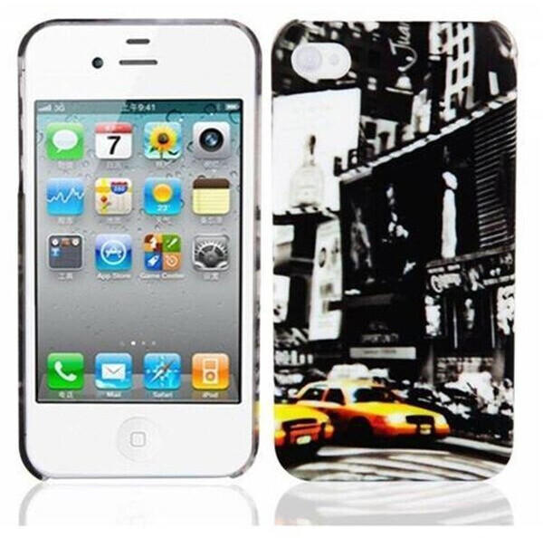 Cadorabo Hard Cover für > Apple iPhone 4 / iPhone 4S < - Case Cover Schutzhülle Bumper im Design: NEW YORK CAB