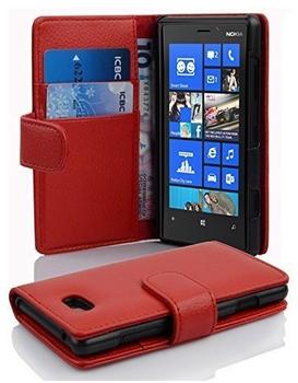 Cadorabo Hülle für Nokia Lumia 820 in INFERNO ROT - Handyhülle aus strukturiertem Kunstleder mit Standfunktion und Kartenfach