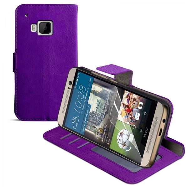 eFabrik Schutzhülle + Displayschutzfolie für HTC One M9 Tasche Hülle mit Aufstellfunktion, Innenfächer, Magnetverschluß Cover in Kunstleder lila