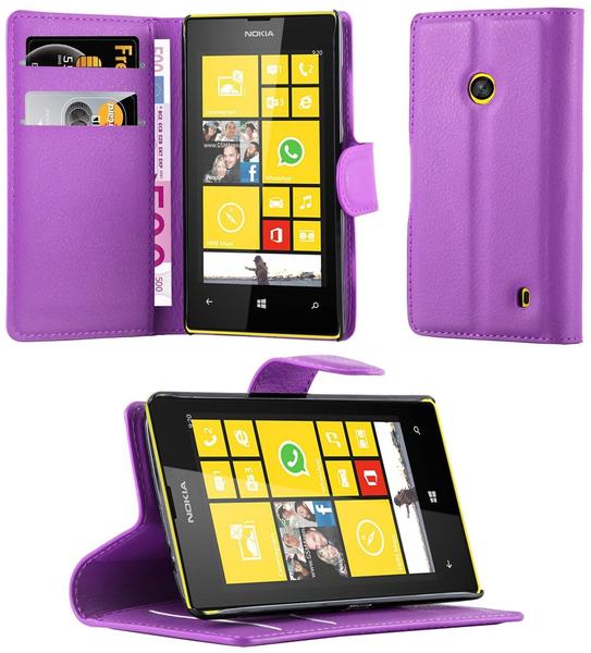 Cadorabo Hülle für Nokia Lumia 520 in MANGAN VIOLETT Handyhülle mit Magnetverschluss, Standfunktion und Kartenfach