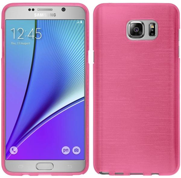 PhoneNatic Samsung Galaxy Note 5 Hülle Silikon pink brushed Case Galaxy Note 5 Tasche + 2 Schutzfolien