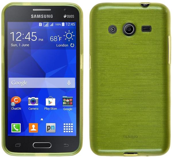 PhoneNatic Samsung Galaxy Core 2 Hülle Silikon pastellgrün brushed Case Galaxy Core 2 Tasche + 2 Schutzfolien