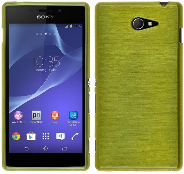 PhoneNatic Sony Xperia M2 Hülle Silikon pastellgrün brushed Case Xperia M2 Tasche + 2 Schutzfolien